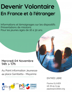 Affiche Devenir volontaire PIJ Mayenne Communauté 2020